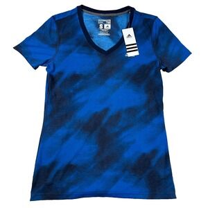 Adidas Womens Small Blue Tie-Dye V-Neck Classic Performance Ultimate T Shirt NWT